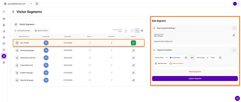 Editing a Visitor Segment