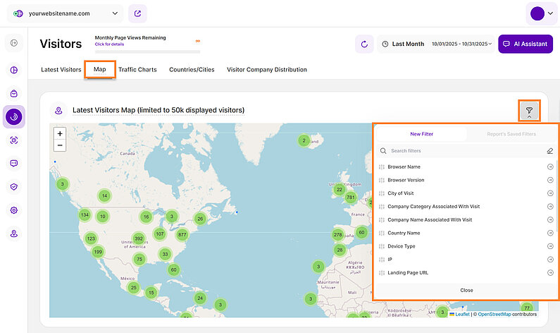 Filter the Latest Visitors Map by Country