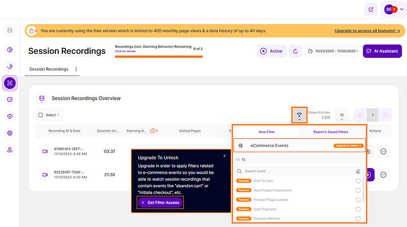 Leverage our eCommerce Events Filters